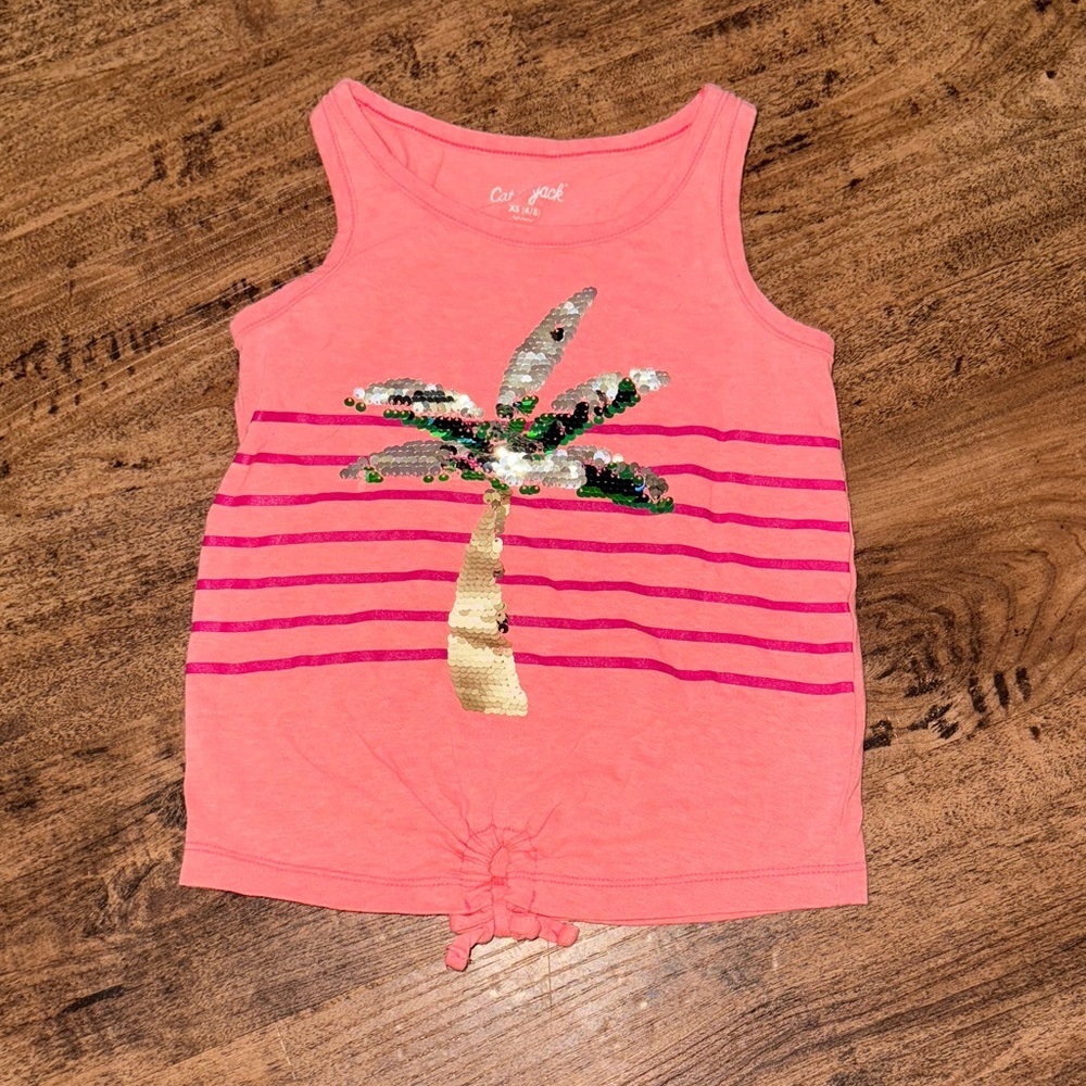 Cat & Jack Pink Sequin Palm Tree Tank Top